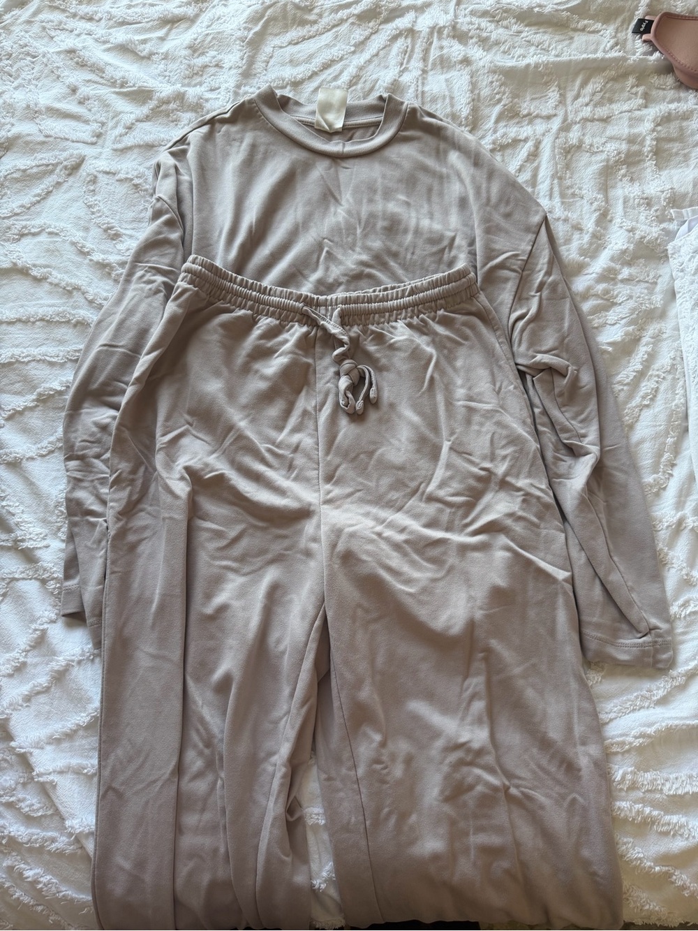 H&M Neutral Taupe Lounge Set - Long Sleeve Top & Drawstring Pants